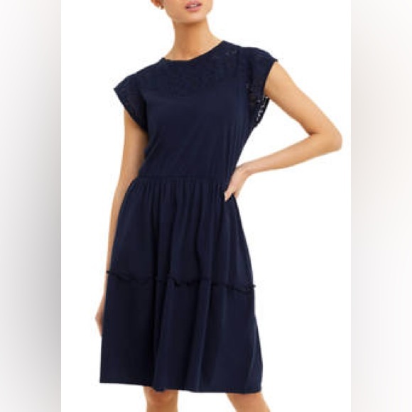 Draper James Navy Knit eyelet Dress